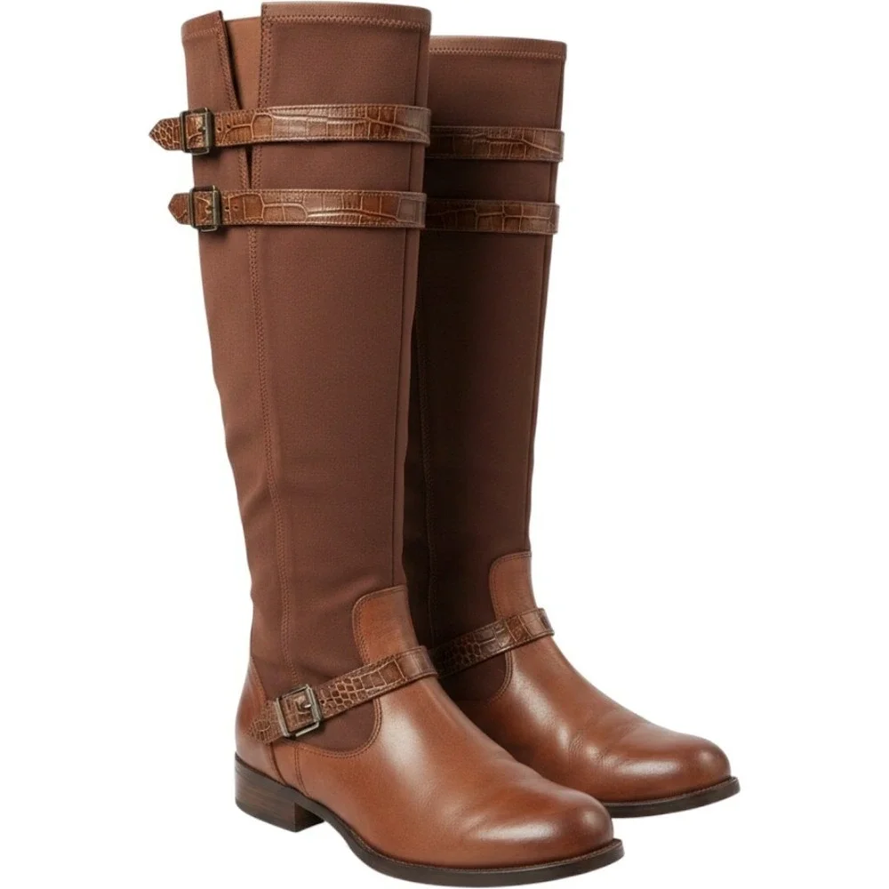 Cole Haan NikeAir Brown Leather Knee High Riding Boots Stretch Back Women's 7B